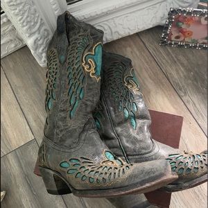 Corrall Distressed Fleur De Lis Cowboy Boots